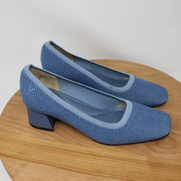 Vivaia Shoes Womens 6 Square Toe Chunky Heels Melody Pro Block Knit Pumps Blue - Picture 3 of 11